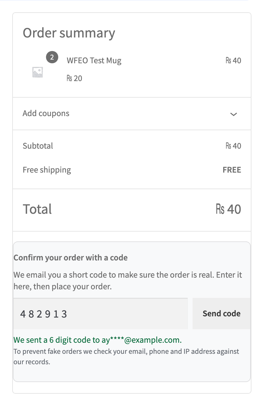Code box in the Checkout block when Cash on delivery is selected.