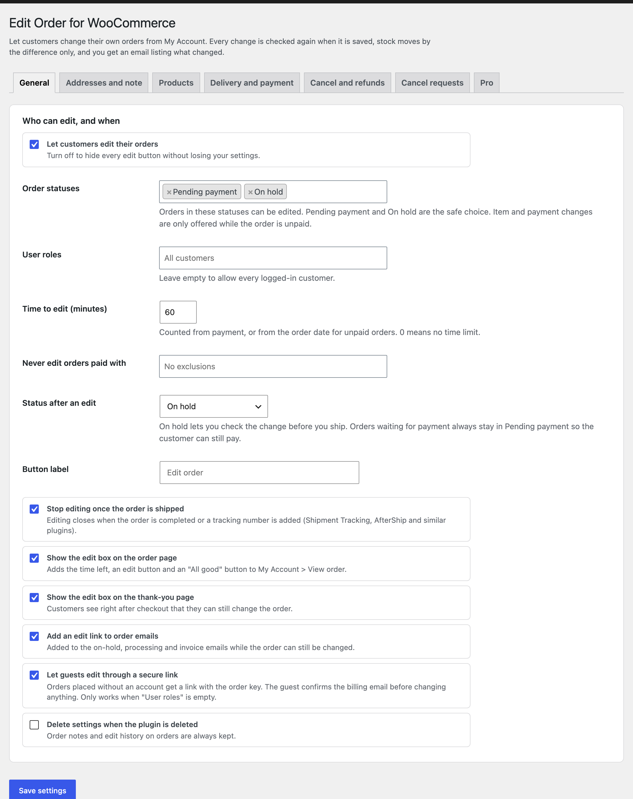 The settings screen.