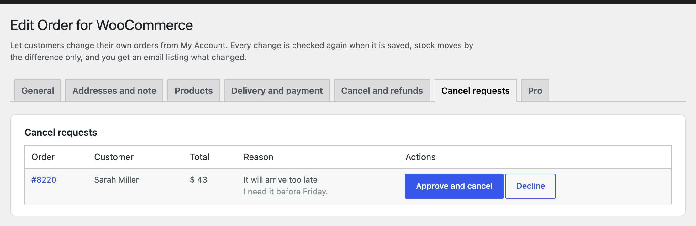 Cancel requests waiting for your decision.